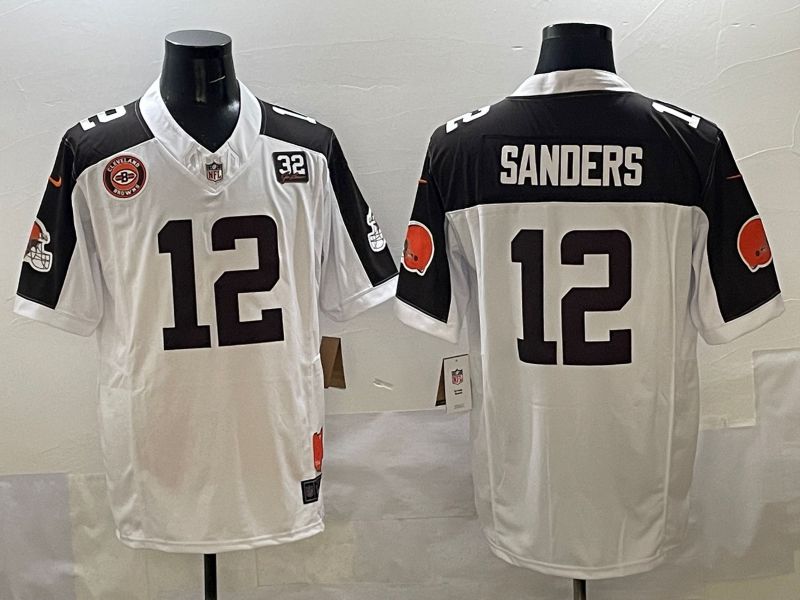 Men 2025 Cleveland Browns 12 Sanders white 3th generation Throwback Nike Limited NFL Jersey style 002